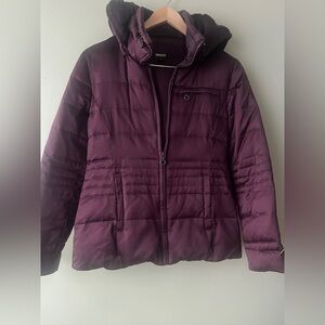 DKNY Vintage Purple Feather and Down Jacket With Detachable Hood NWOT Size S